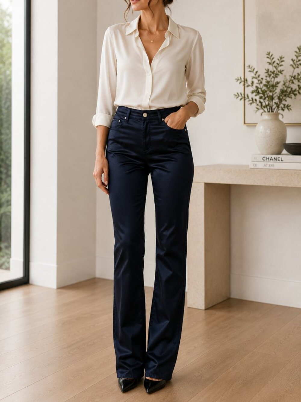 Christian Dior Boutique Paris Vintage Navy Satin Pants 6 (modern size 4)